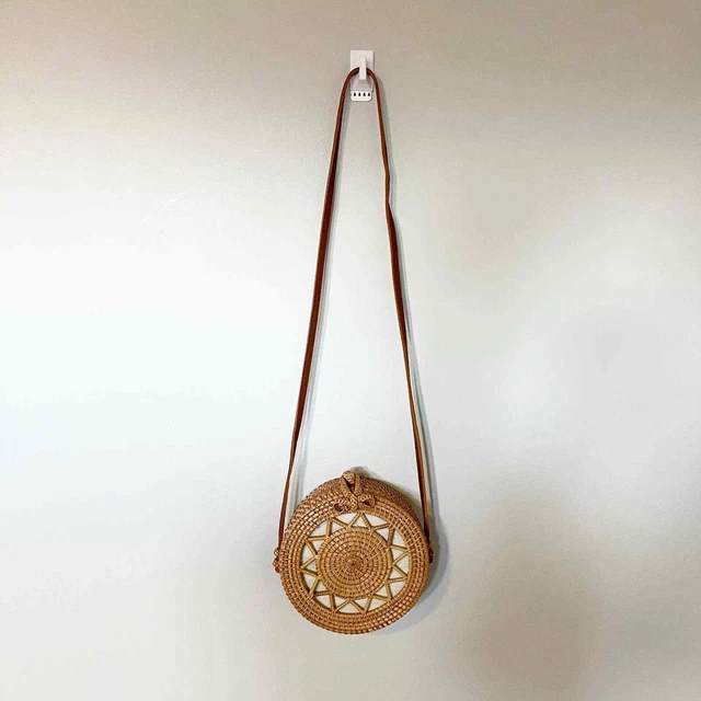 Round Canteen Style Rattan Straw Bag Wicker Purse Boho Bag for Women Cross Body