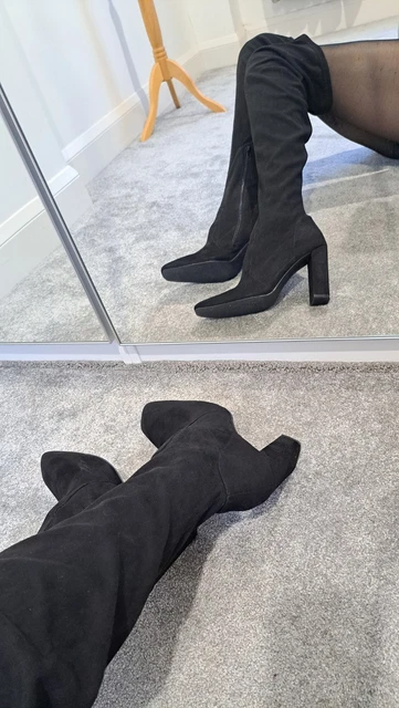 ASOS - BLACK Faux Suede Block High Heel Over The Knee Zip Up Thigh ...