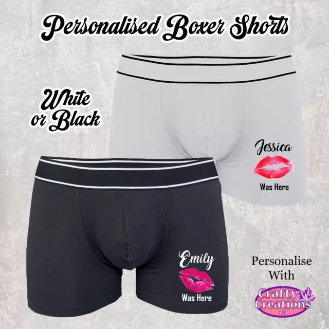 Personalised Name Lips Was Here Funny Boxers Custom Wedding Gift Groom Husband