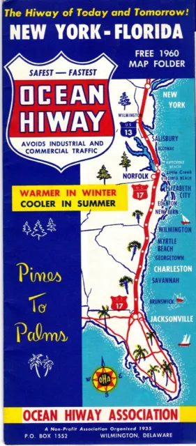 New York - Florida Ocean Highway 1960 Travel Brochure & Map msc16