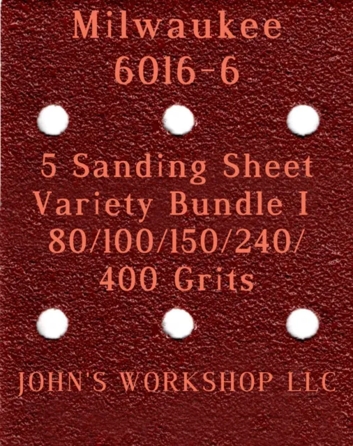 Milwaukee 6016-6 - 80/100/150/240/400 Grits - 5 Sandpaper Variety Bundle I