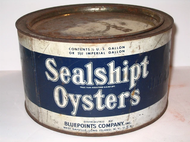 Sealshipt Oyster Tin Rare 1/2 Gallon Size Bluepoints Co Long Island Ny 24 Stamp