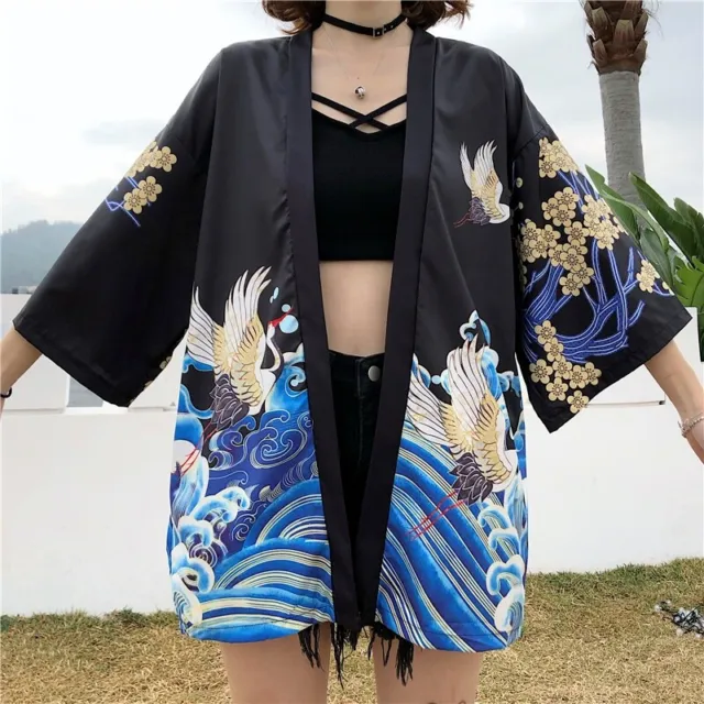 Japanese Women Men Kimono Jacket Coat Cardigan Loose Casual Haori Yukata Unisex