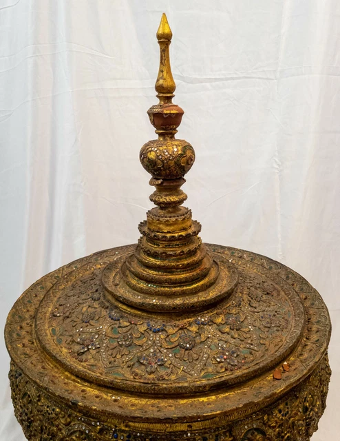 43" Massive Gilt & Glass Rhinestone Lacquer Stupa Thai Burmese South East Asian 8