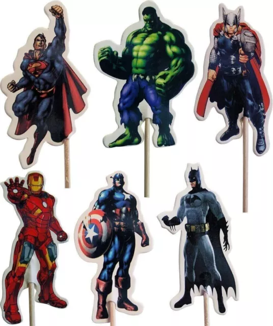 24 pcs Superheros Avengers Cake Picks,Party Cupcake Toppers Birthday Decoration