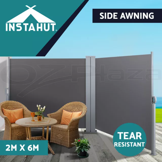 Instahut Side Awning Sun Shade Outdoor Blinds Retractable Screen 2X6M GR