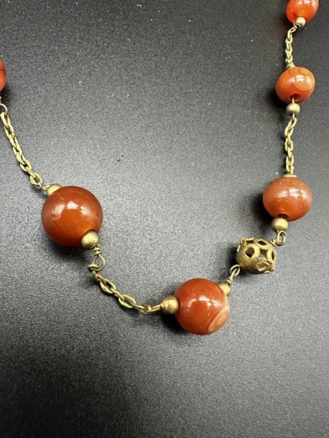 VINTAGE GRADUATED GENUINE carnelian metal ball beaded necklace 42” 36g ...