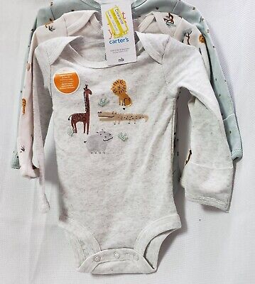 Just One You Made by Carter's Baby 3PK Safari Bodysuit Green/Gray/Beige, Newborn