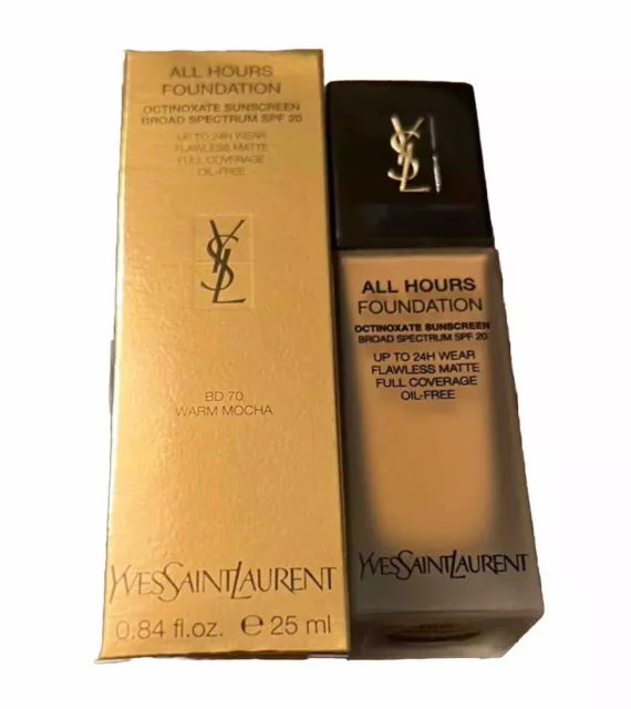 YSL Yves Saint Laurent All Hours Foundation SPF 20 B 70 Warm Mocha 0.84 Oz. NIB