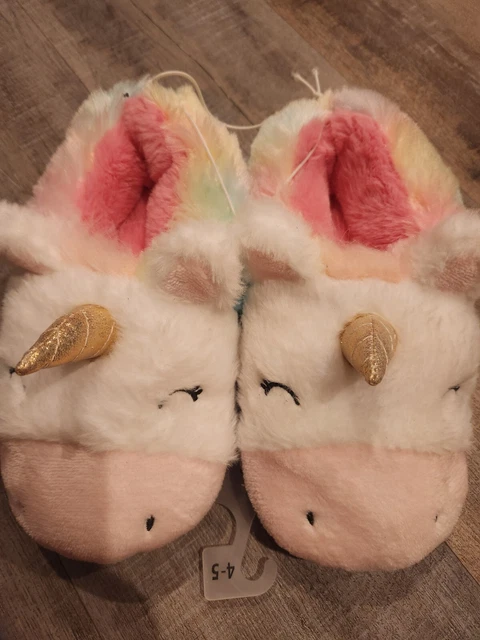 Pantofole Nuovo Ragazzi Taglie 4/5 Unicorn Felpa Nwt Ragazze