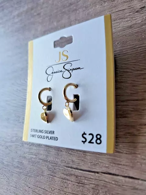 Jessica Simpson 14KT Gold Plated Heart Hoop Post Earrings 3