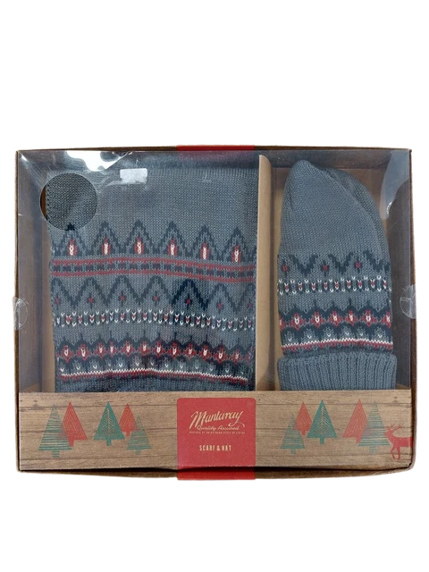 Nuovo set cappello e sciarpa Mantaray taglia unica motivo blu navy lavorati a maglia