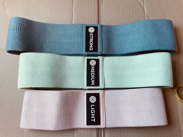 Pink Blue Green fabric stretch bands Matching Set Of 3 Fitness Aerobics Exercise