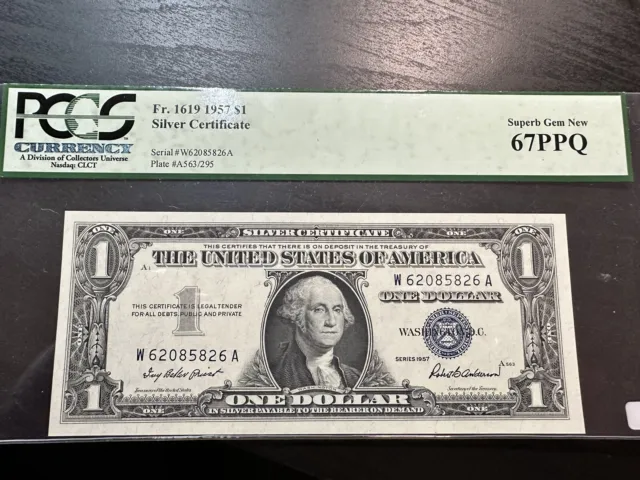 1957 $1 One Dollar Silver Certificate Fr. 1619 PCGS Superb GEM 67 PPQ W62085826A
