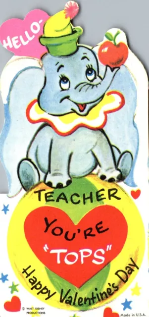 Dumbo Circus Elephant Disney VTG Valentine Greeting Card Valentine's Day