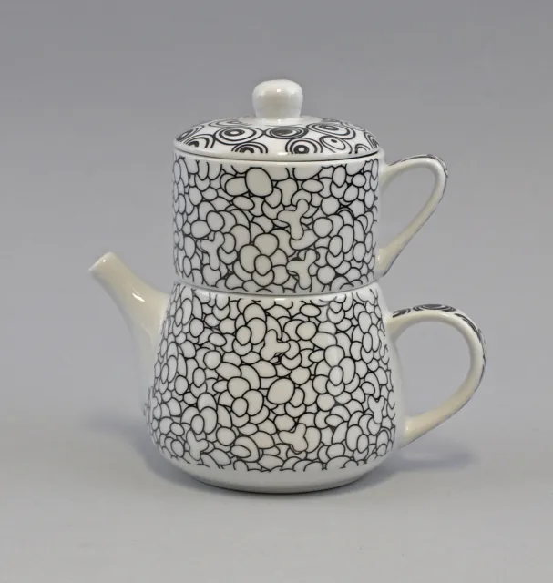 9952389 Tea for one-set porcelana brillante sílice/círculos negro H16cm 0,35L