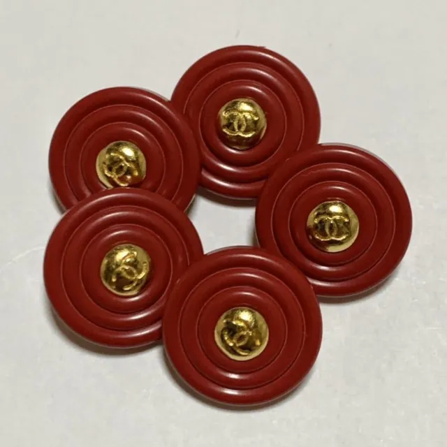 Juego de 5 botones vintage CHANEL logotipo CC oro rojo redondo 20 mm