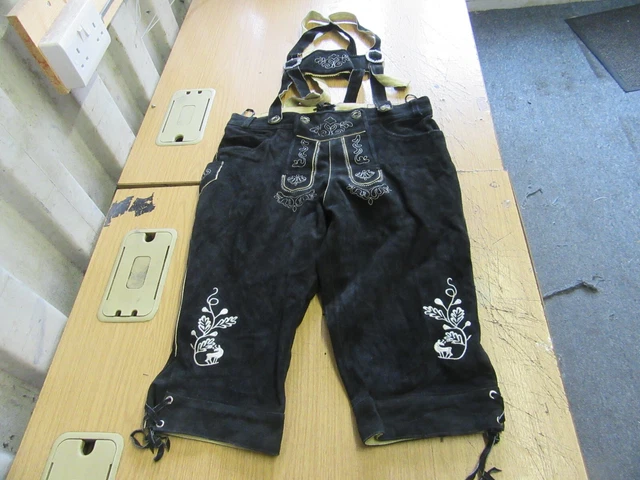 Vintage Austrian Trachten Lederhosen Octoberfest Leather Trousers Shorts Uk 32"