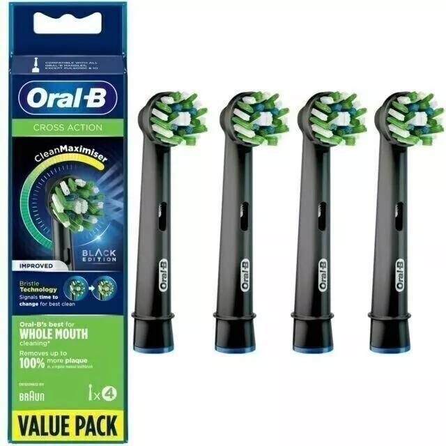 Braun Oral-B Cross Action Toothbrush Heads Black Edition Pack of 4 Black Head UK