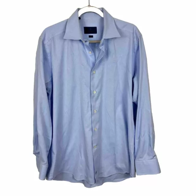 David Donahue Dress Shirt Mens 17 34/35 Trim Fit Blue Long Sleeve Cotton