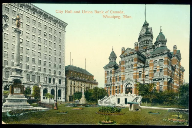 City Hall & Union Bank Of Canada - Winnipeg, Mb Postcard