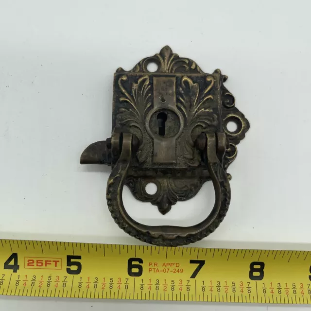 Antique Victorian Cast Brass Ice Box Cabinet Latch Lock  Restoration