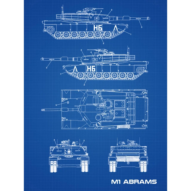 M1 ABRAMS AMERICAN Main Battle Tank Blueprint Plan Large Wall Art Print