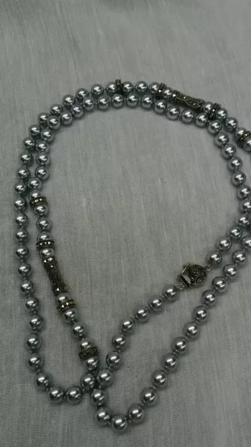 Classy vintage Judith Jack sterling 925 marcasite grey pearl necklace