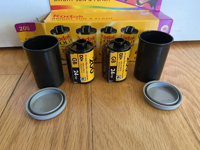 Kodak Gold 200 35mm Film Two Rolls 24 Exp. New In Canisters Expired 01/2005