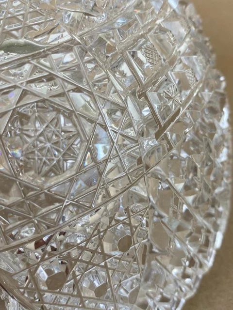 Antique Victorian American Brilliant Glass ABP Cut Crystal Hobstar 8" Bowl Dish 9