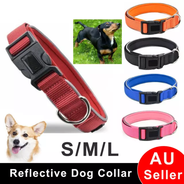 Reflective Nylon Dog Collar Half-Metal Buckle Necklace Pet Neck Band Strap Leash