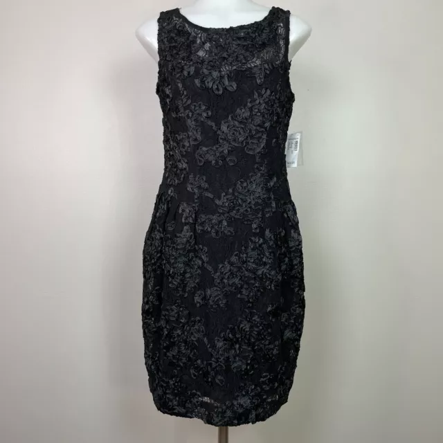 Carmen Marc Valvo Sheath Dress 6 Black Textured Lace Sleeveless Women's NWT