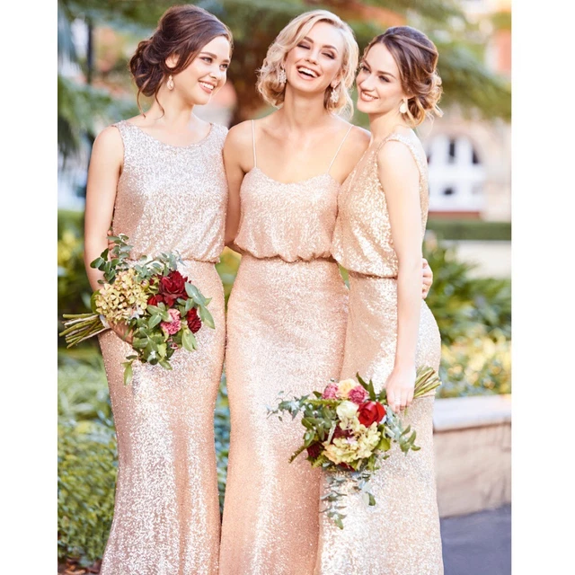 SORELLA VITA ROSE Gold Sequin Bridesmaid Dress Gown Style 8690 Size 12  $110.00 - PicClick