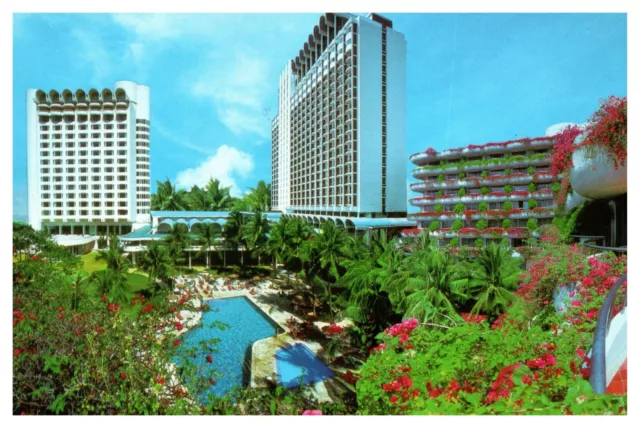 Shangrila Hotel Singapore City Flowers Swimming Pool Unposted Chrome Postcard