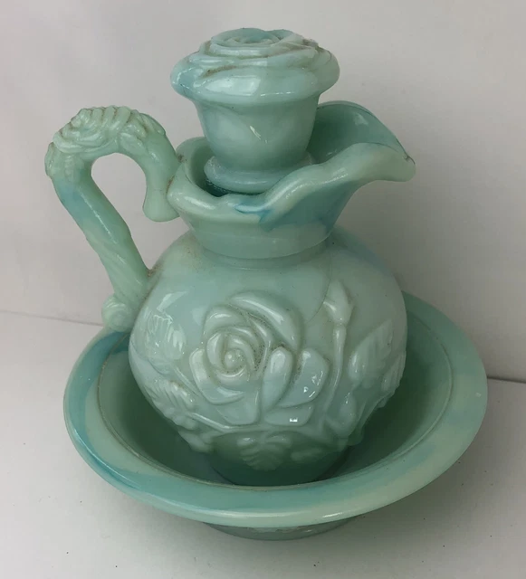 Victorian Style Pitcher Avon, Great Condition, Aqua Marbled Glass