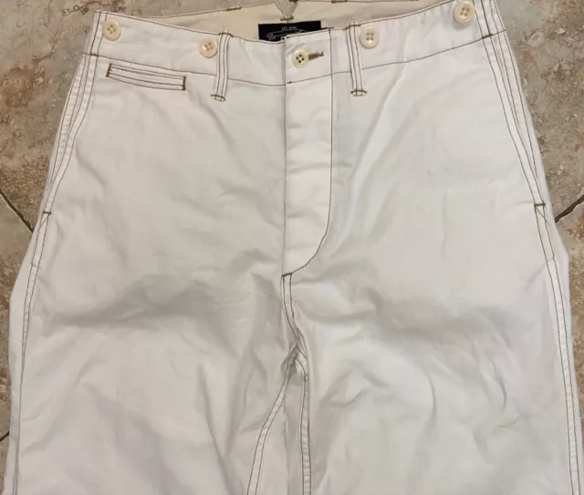 NWT DOUBLE RRL COTTON LINEN BLEND WHITE OFFICER CHINO BOAT STITCHES PANTS 28x32