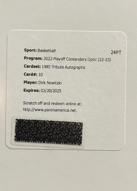 2022-23 Playoff Contenders Optic Dirk Nowitzki 1985 Tribute Auto Redemption