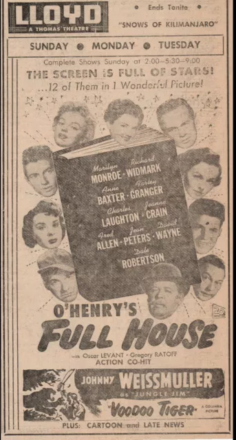 1953 "O'Henry's Full House" Marilyn Monroe Anne Baxter Newspaper Movie Print Ad