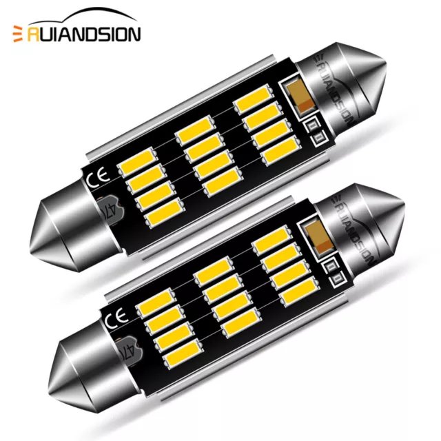 2X 10-30V 41MM 4014 12 LED Interior Dome Map Number Plate Light Bulb Warm White