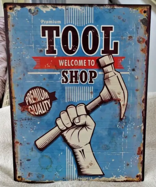 Nostalgie Blechschild Wandbild Tool Shop Werkzeug Laden Retro 33x25cm Metall NEU