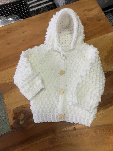 Baby Hoodie In White Handmade Crochet New Born Gift