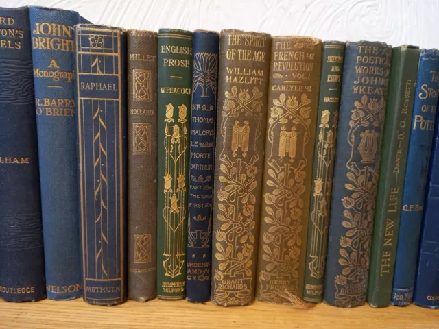 JOB LOT 38 ANTIQUE Vintage BOOKS  Binding Decor Library Pretty Little Blue Green