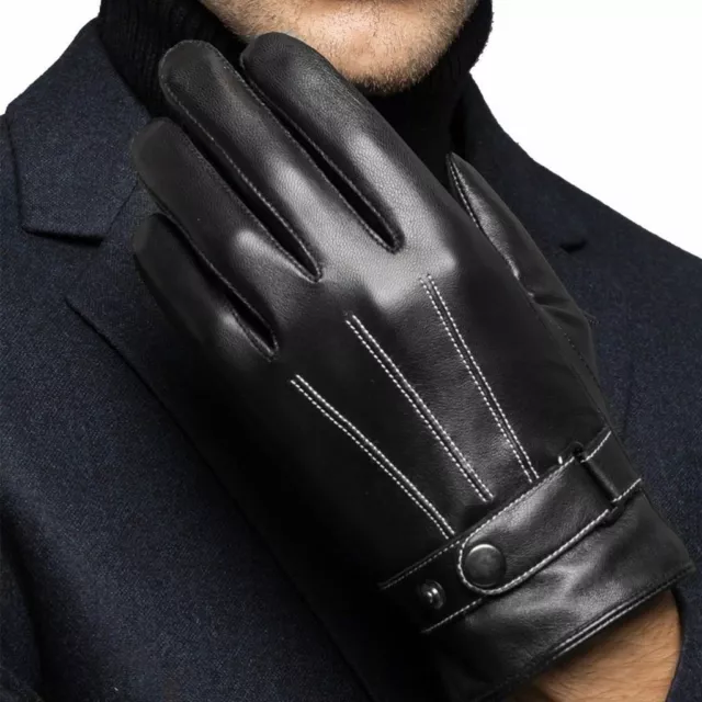 Leather Gloves Full Finger Mens Motorcycle Driving Winter Warm Touch Screen Hot