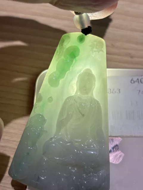 Certified 100% Icy Natural Grade A Jade Jadeite Buddha Pendant