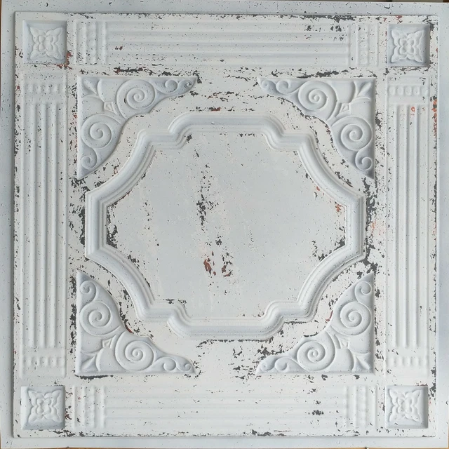 Ceiling tiles Faux tin distress crack white decor Bar wall panels PL65 10pcs/lot