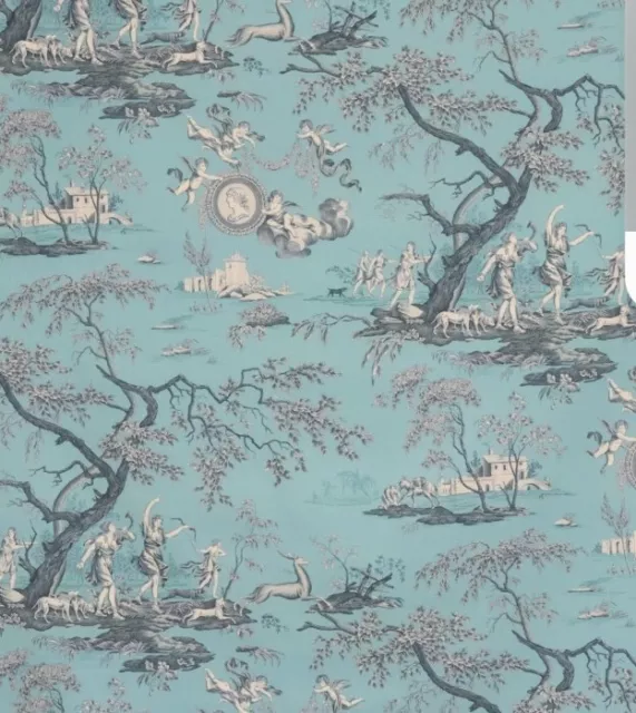 CHERUBS TOILE TURQUOISE Double Width Fabric 100% Cotton Remnant $20.10 ...