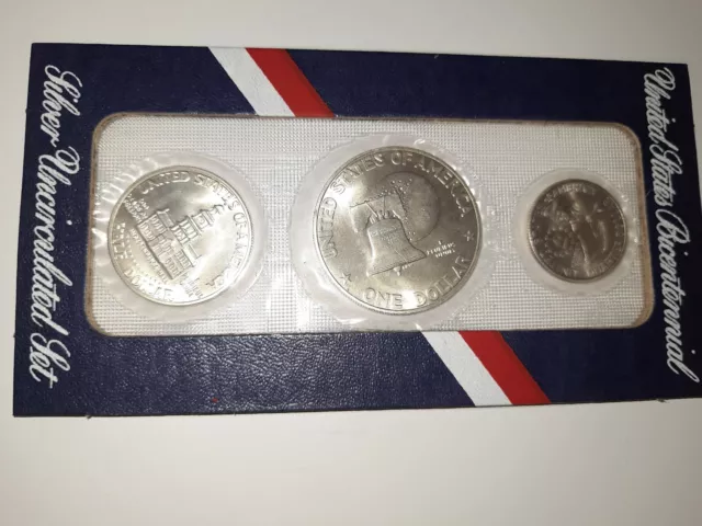 USA 1776-1976 Bicentennial Argento FDC Set 3 Monete: Quarto Mezzo e $ 1 Dollaro