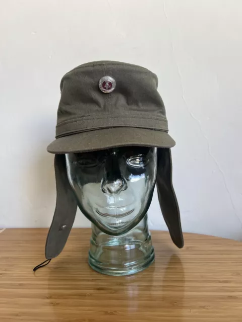 EAST GERMAN M43 Style Field Cap Hat With Ear Flaps And Cockade Size 57 ...