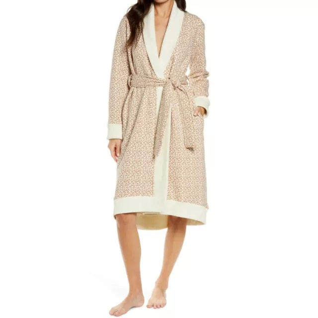 UGG Karoline Leopard Soft Fleece Lined Robe Cream Pink Womens Size XL 1013885