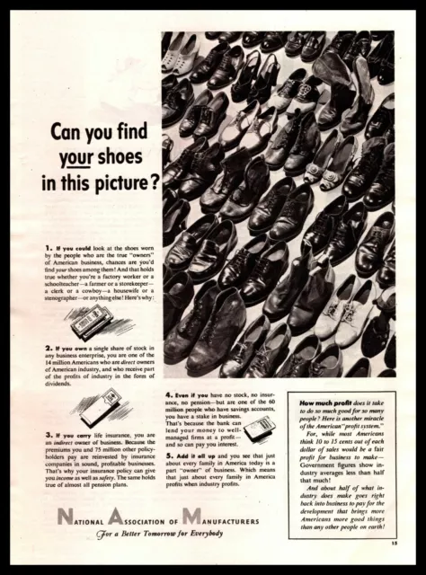1948 National Association Of Manufacturers "Can You Find Your Shoes?" Print Ad